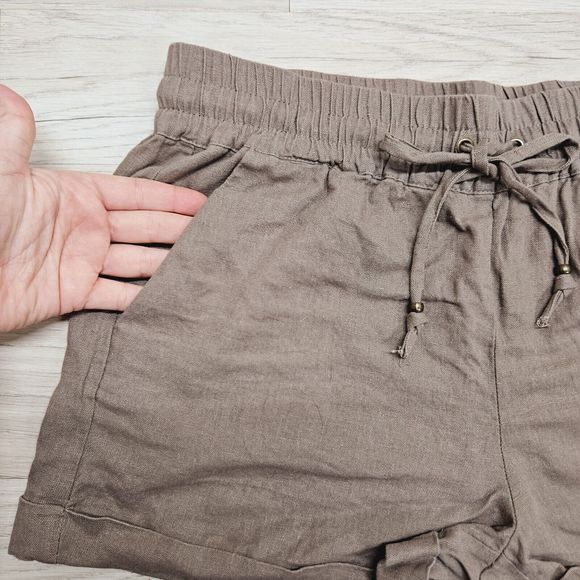 LOVE TREE  Womens Brown Linen Drawstring Shorts Size Large - Picture 7 of 8